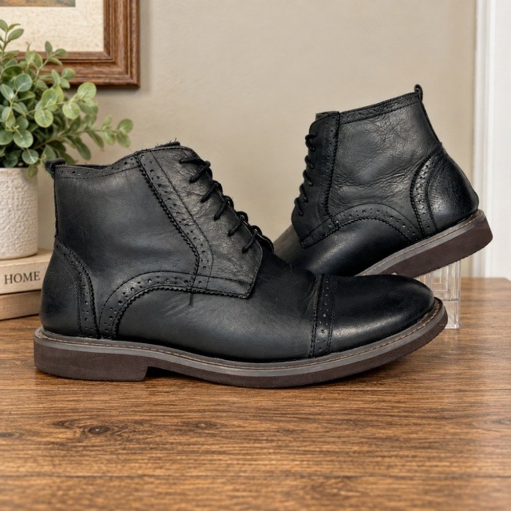 J75 by‎ Jump Bainbridge Black Leather Cap Toe Brogue Dress Boots Men's 11.5